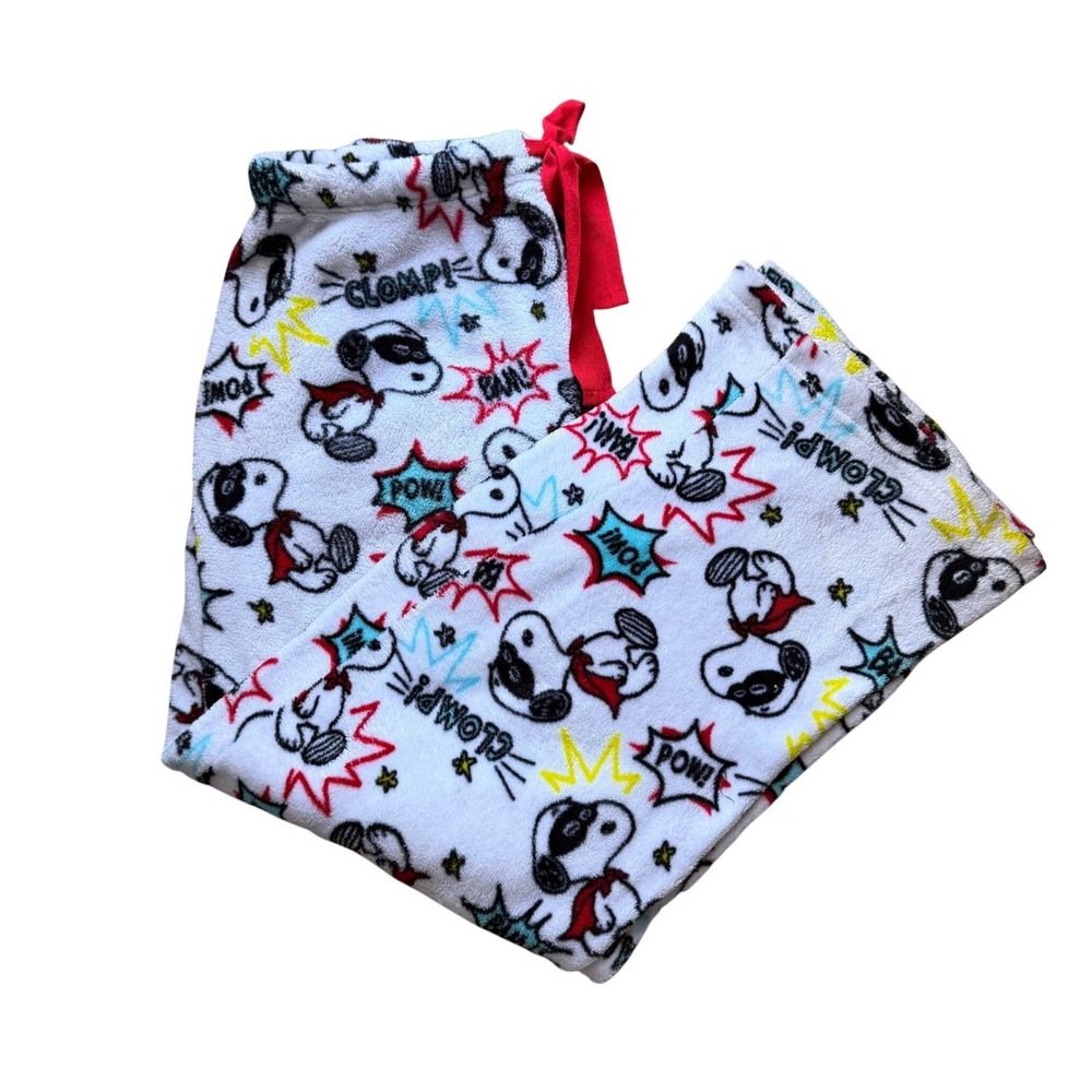Peanuts Snoopy Superhero Fleece Pajama Pants Comic Print, L